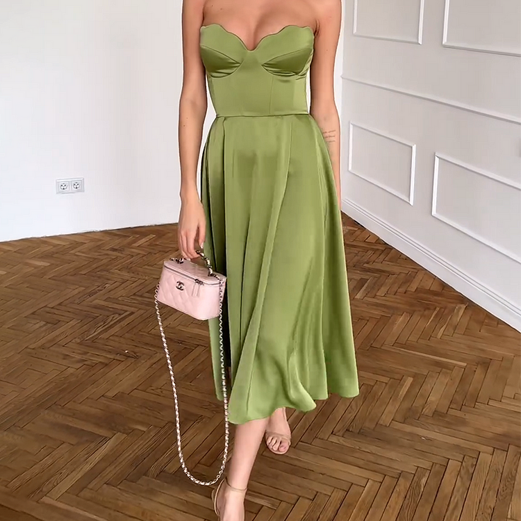 Liora | Elegantna Midi Haljina Bez Naramenica