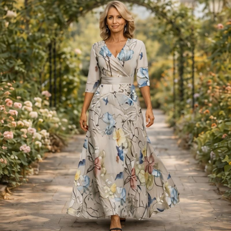 Fleur | Elegantna haljina s cvjetnim uzorkom i V-izrezom