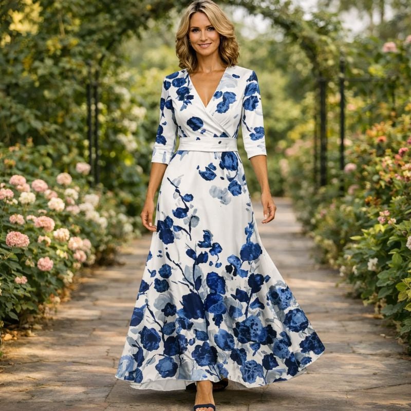 Fleur | Elegantna haljina s cvjetnim uzorkom i V-izrezom