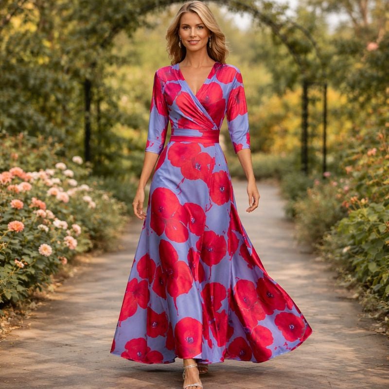 Fleur | Elegantna haljina s cvjetnim uzorkom i V-izrezom
