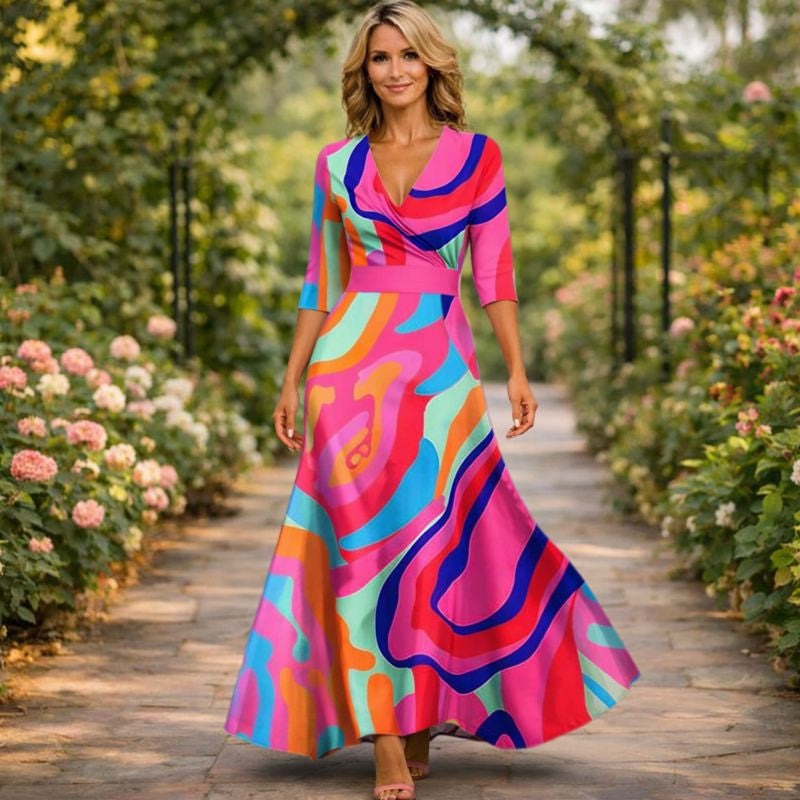 Fleur | Elegantna haljina s cvjetnim uzorkom i V-izrezom