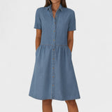 Isabela | Pleated Denim Dress