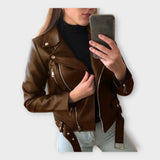 Tuuli | Stylish Leather Coat with Belt and Closure