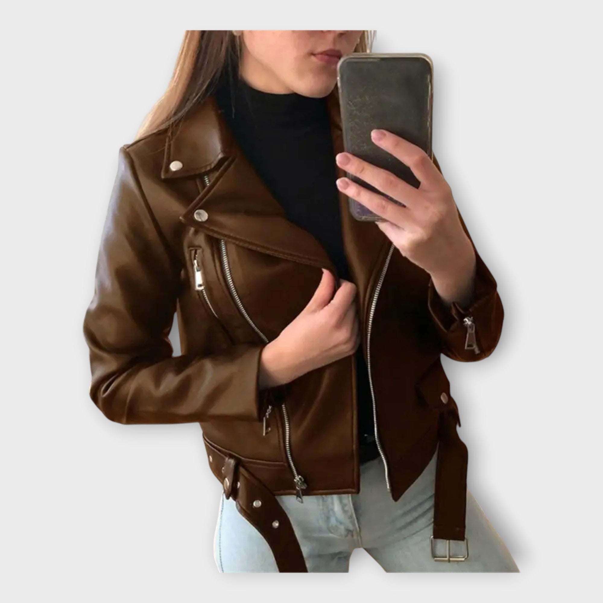 Tuuli | Stylish Leather Coat with Belt and Closure