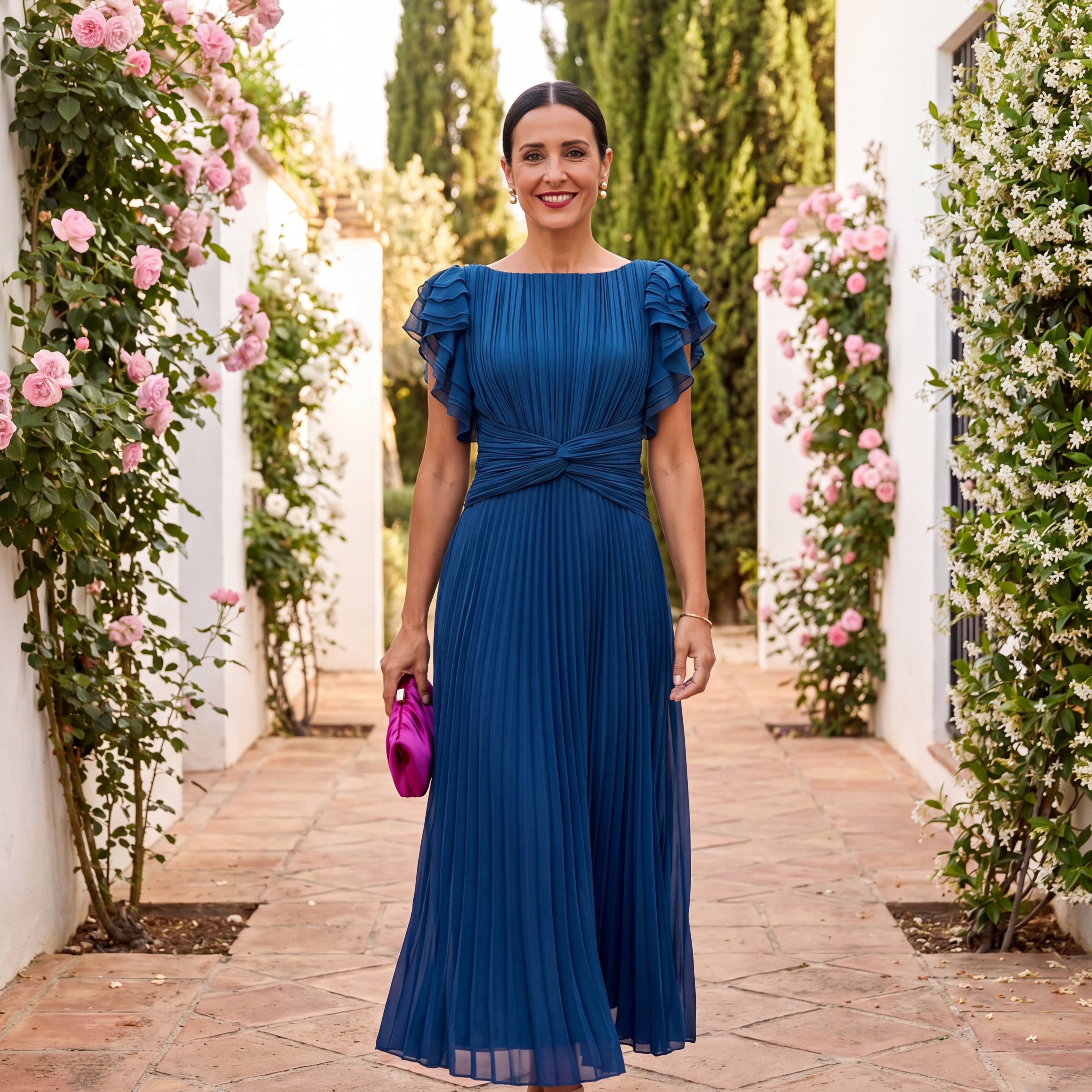 Seraphina | Elegantan Maxi Haljina S Plisiranjem i Uvezenim Strukom