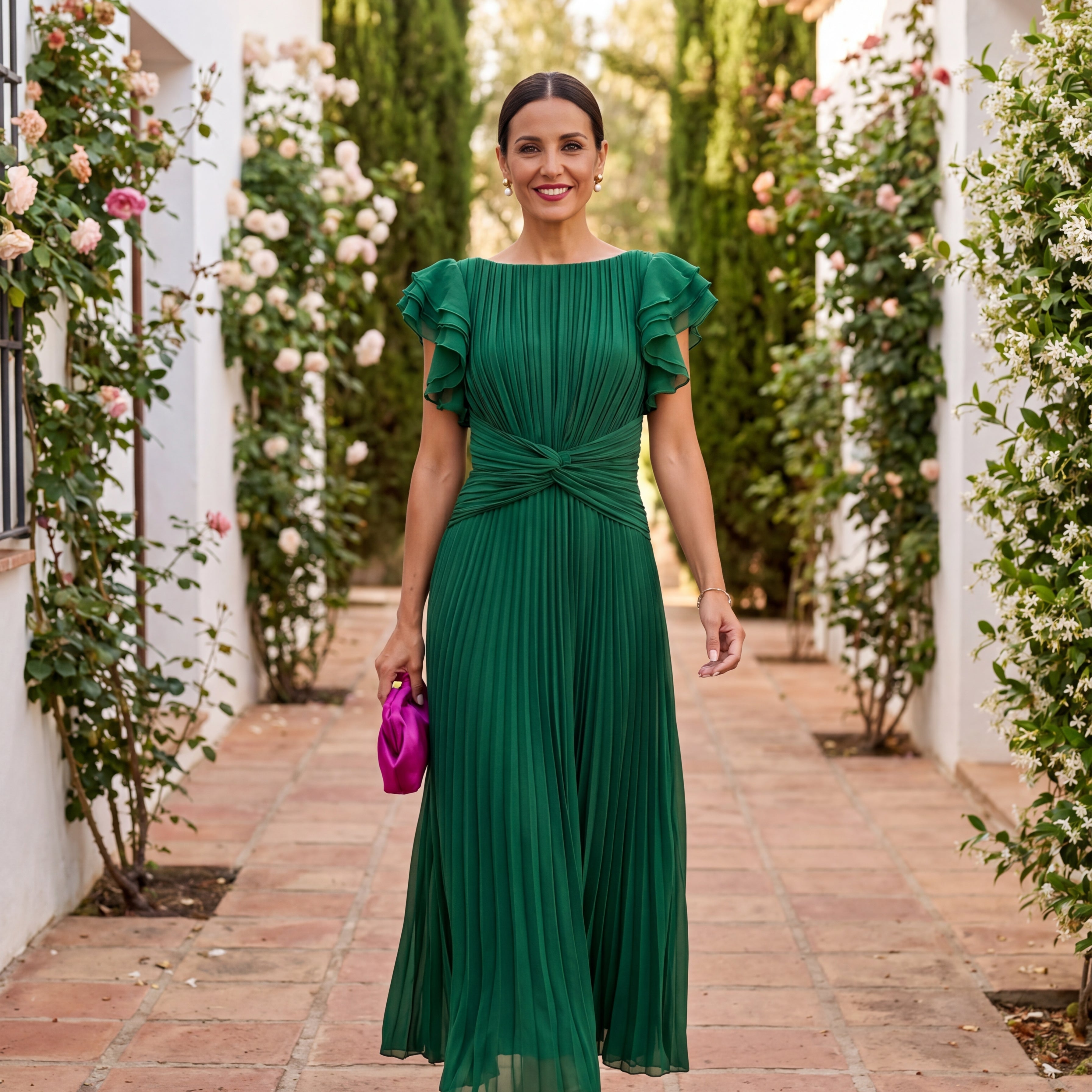 Seraphina | Elegantan Maxi Haljina S Plisiranjem i Uvezenim Strukom