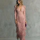 Chiara | Elegantna Haljina sa Fringed Rukavima