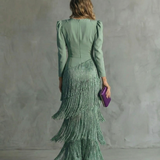 Chiara | Elegantna Haljina sa Fringed Rukavima