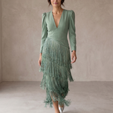 Chiara | Elegantna Haljina sa Fringed Rukavima